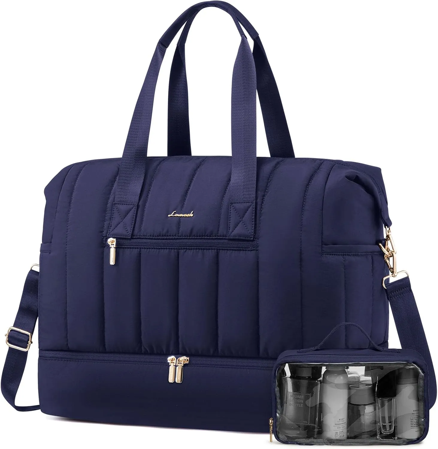 LOVEVOOK Travel Duffle Bag,Puffer Weekender Bags For Women with Shoe Compartment,42L Carry On Overnight Duffel Bag For Airplanes,Hospital Bag for Labor and Delivery,2Pcs Set