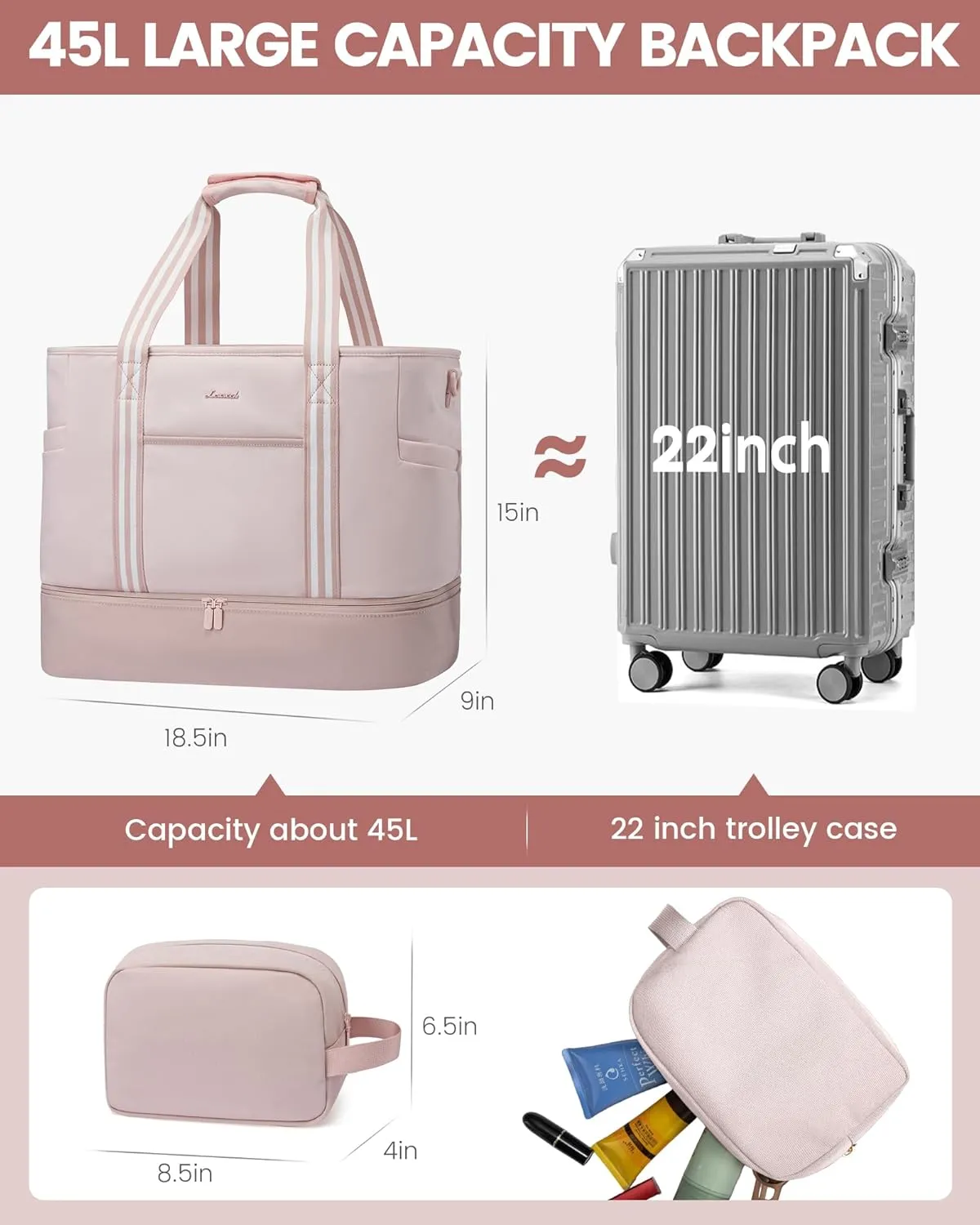 LOVEVOOK Travel Duffle Bags for Women, 45L carry on weekender bags, personal item travel bag with Toiletry, hospital for women labor delivery overnight bag, gym bag for women