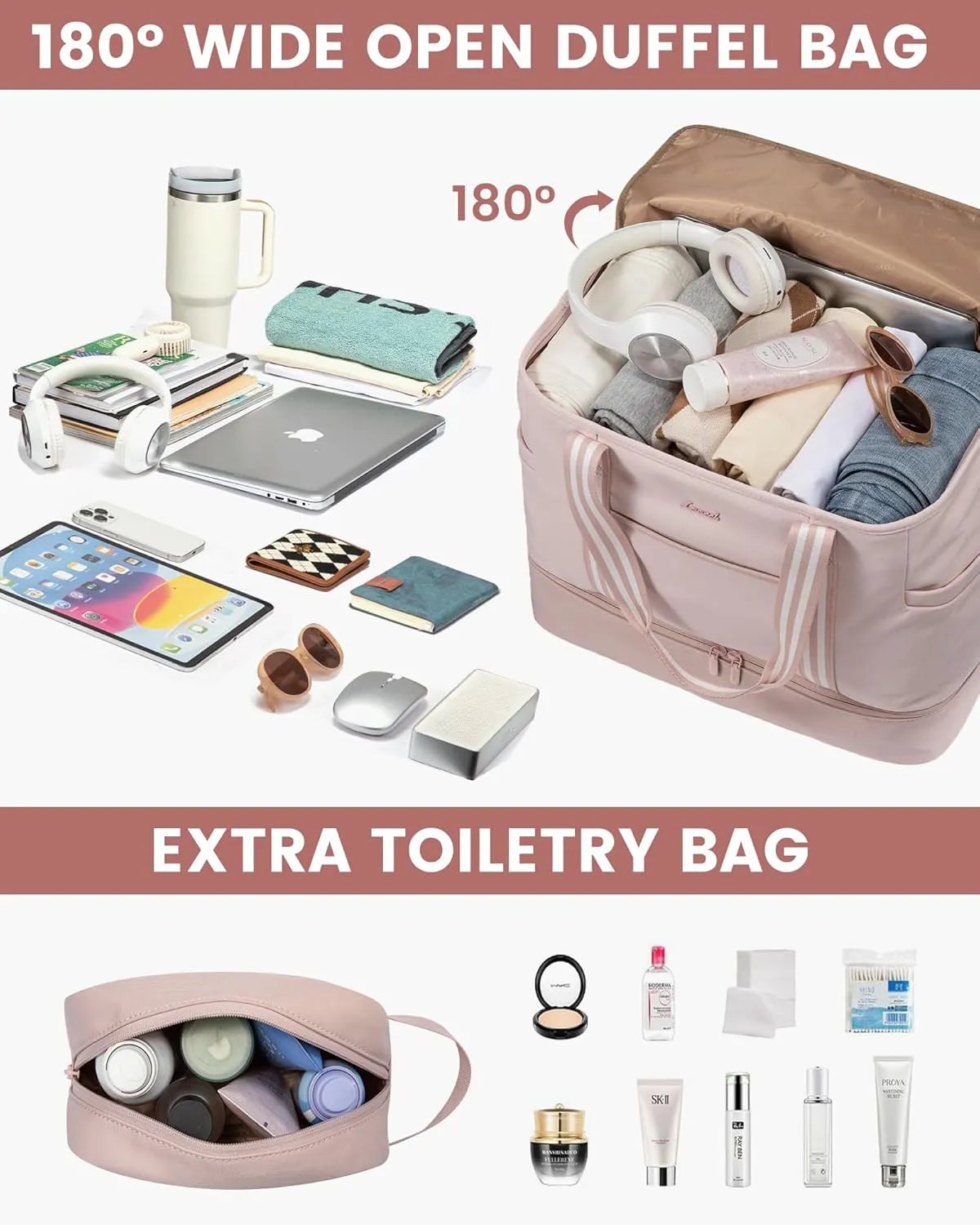LOVEVOOK Travel Duffle Bags for Women, 45L carry on weekender bags, personal item travel bag with Toiletry, hospital for women labor delivery overnight bag, gym bag for women