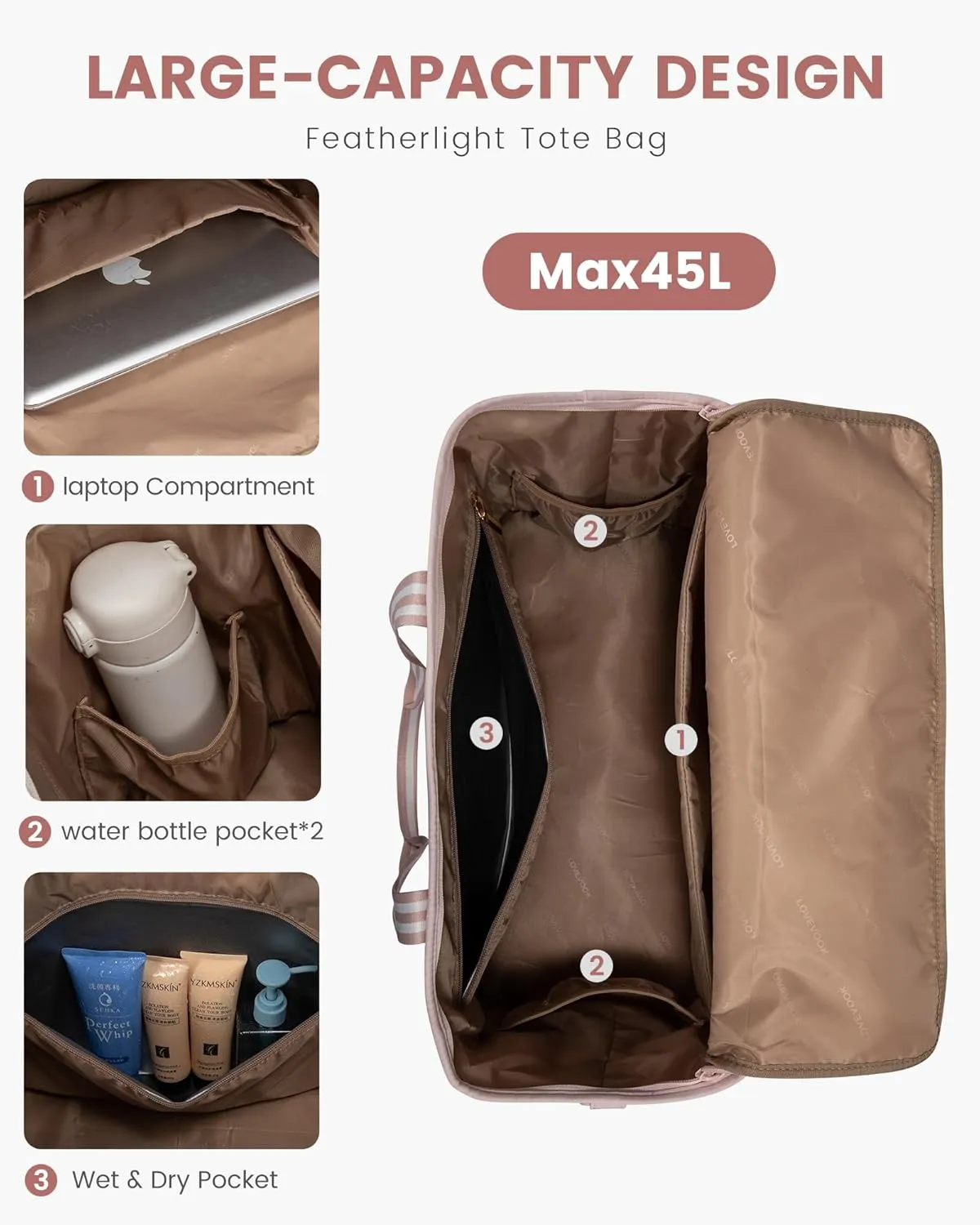 LOVEVOOK Travel Duffle Bags for Women, 45L carry on weekender bags, personal item travel bag with Toiletry, hospital for women labor delivery overnight bag, gym bag for women