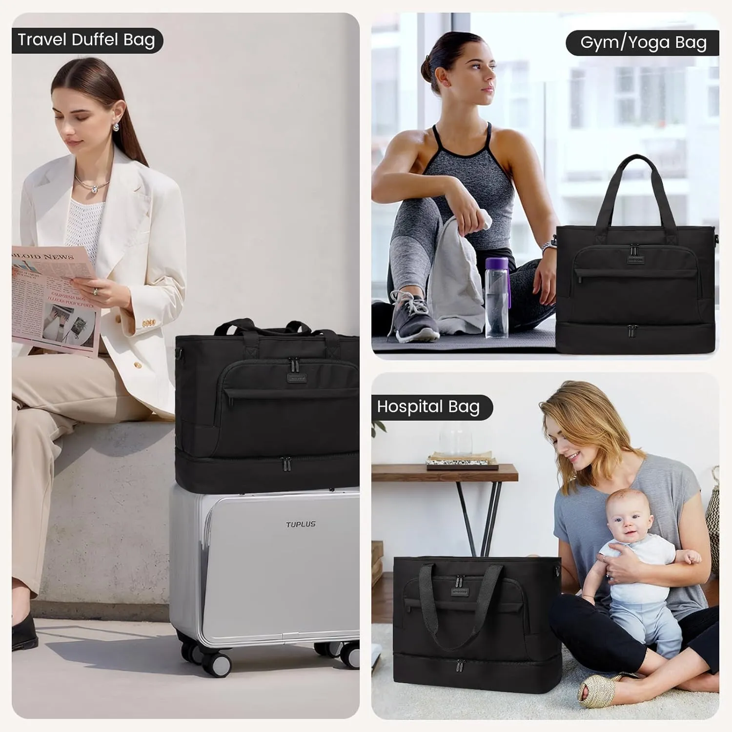 LOVEVOOK Weekender Bags for Women Travel, Large Personal Item Travel Overnight Bag, Carry on Duffle Bags with Shoe Compartment, Toiletry Bag, Wet Pocket, for Airplane, Hospital Labor Delivery