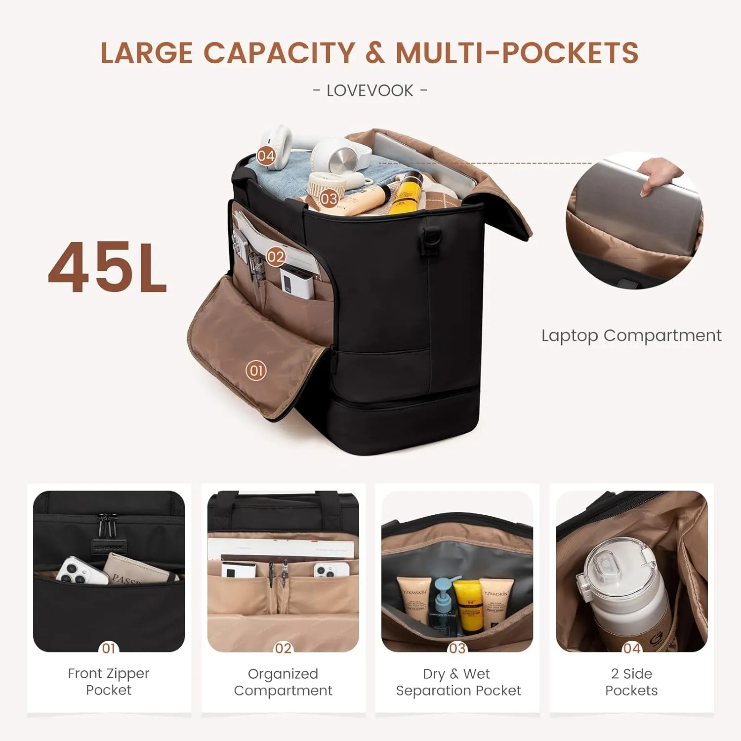 LOVEVOOK Weekender Bags for Women Travel, Large Personal Item Travel Overnight Bag, Carry on Duffle Bags with Shoe Compartment, Toiletry Bag, Wet Pocket, for Airplane, Hospital Labor Delivery
