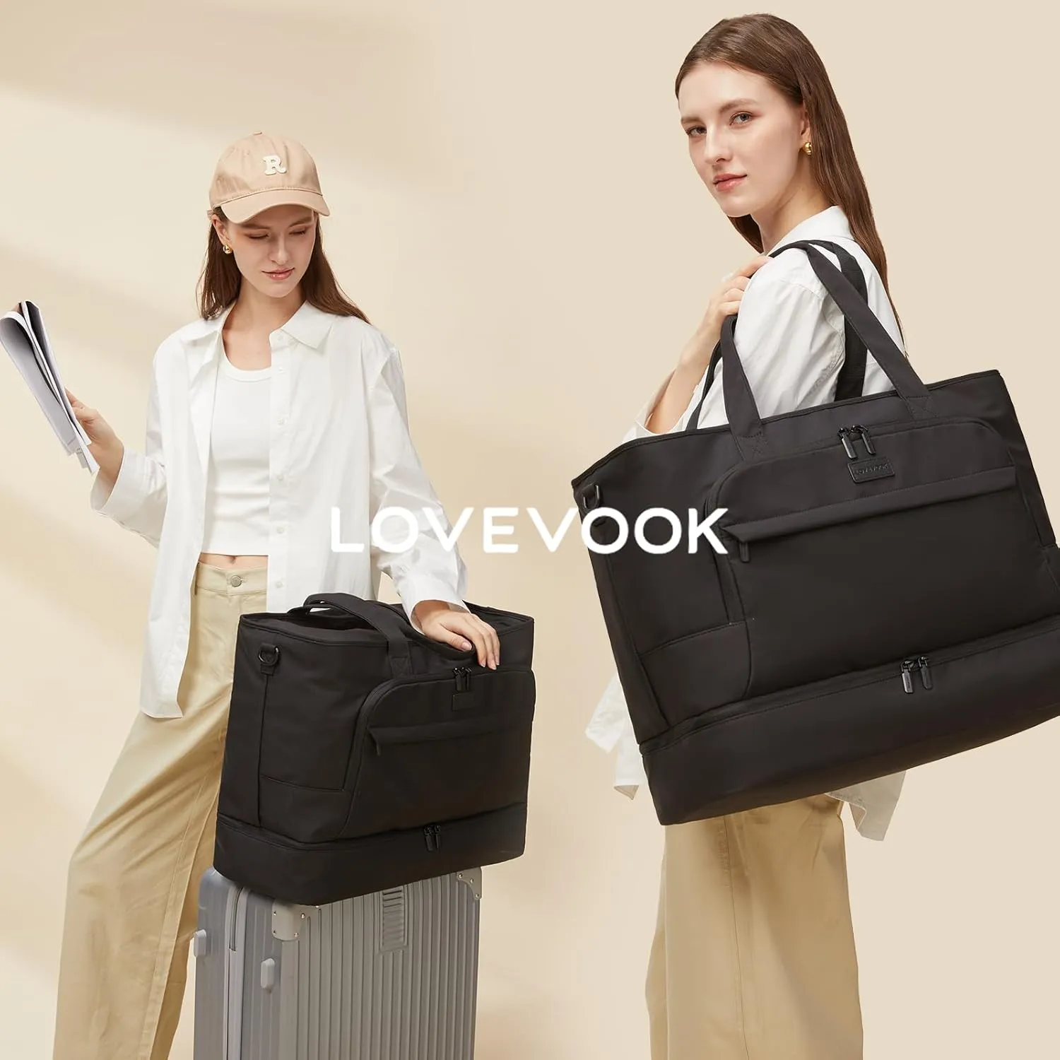 LOVEVOOK Weekender Bags for Women Travel, Large Personal Item Travel Overnight Bag, Carry on Duffle Bags with Shoe Compartment, Toiletry Bag, Wet Pocket, for Airplane, Hospital Labor Delivery