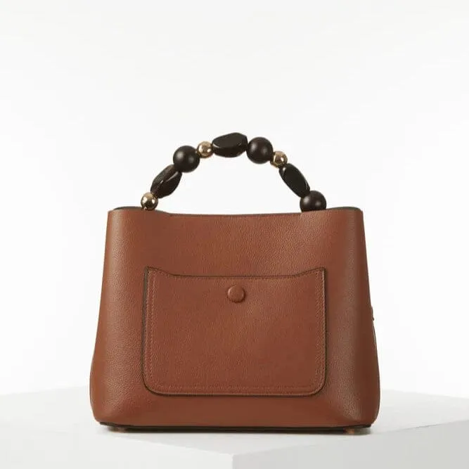 Luella Grey Danielle Beaded Handle Crossbody Tote in Conker