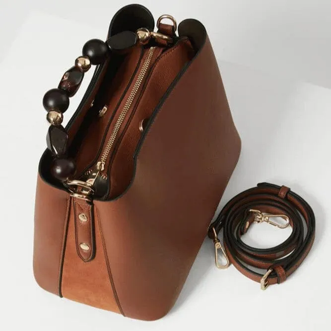 Luella Grey Danielle Beaded Handle Crossbody Tote in Conker