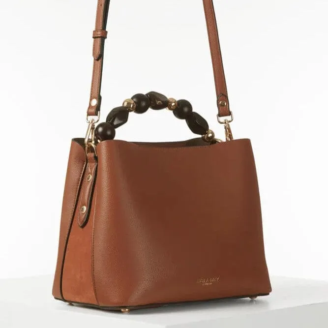 Luella Grey Danielle Beaded Handle Crossbody Tote in Conker