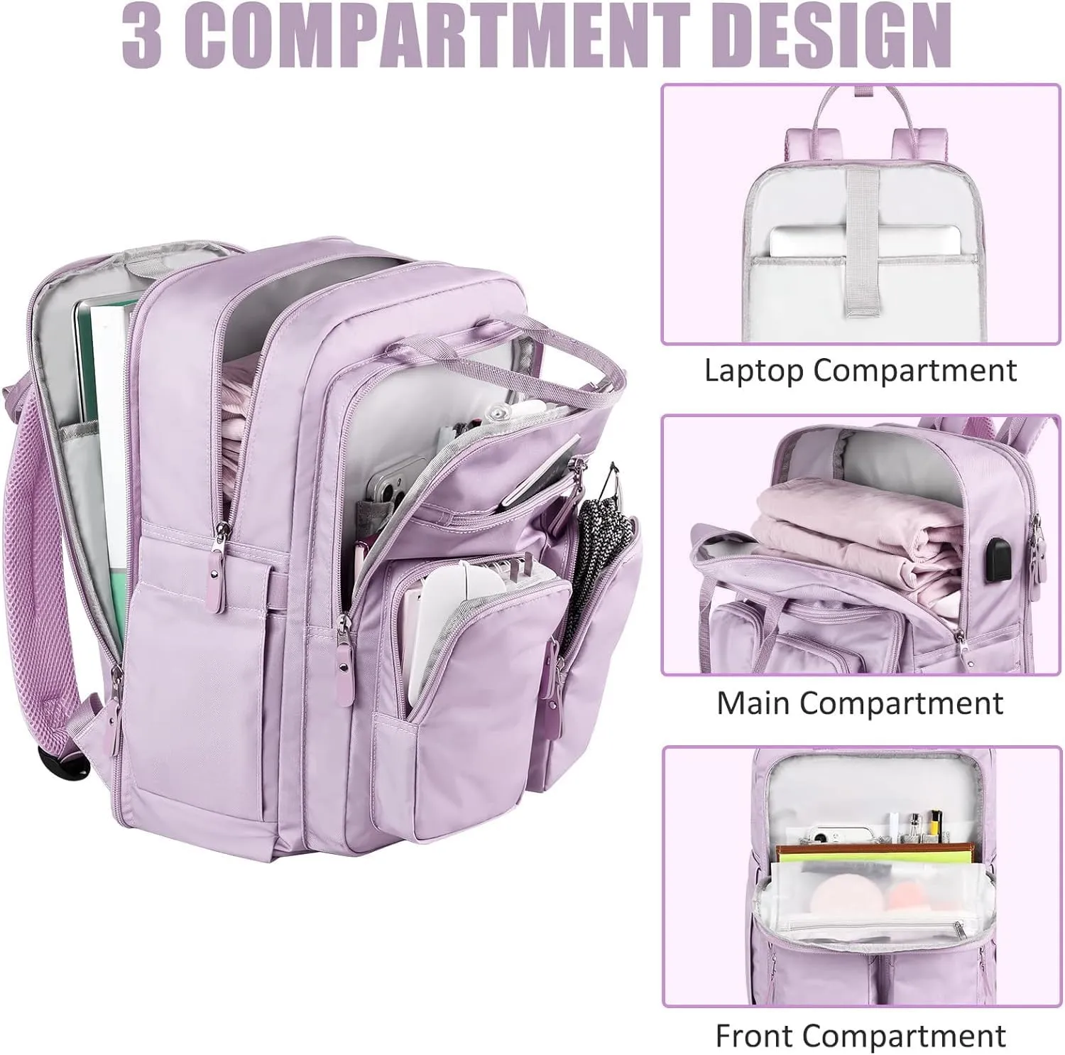 Mancro Laptop Backpack for Women, 15.6 Inch Backpack with USB Charging Port, Large Travel Backpacks for Women, College Backpack Gifts Laptop Backpacks, Purple