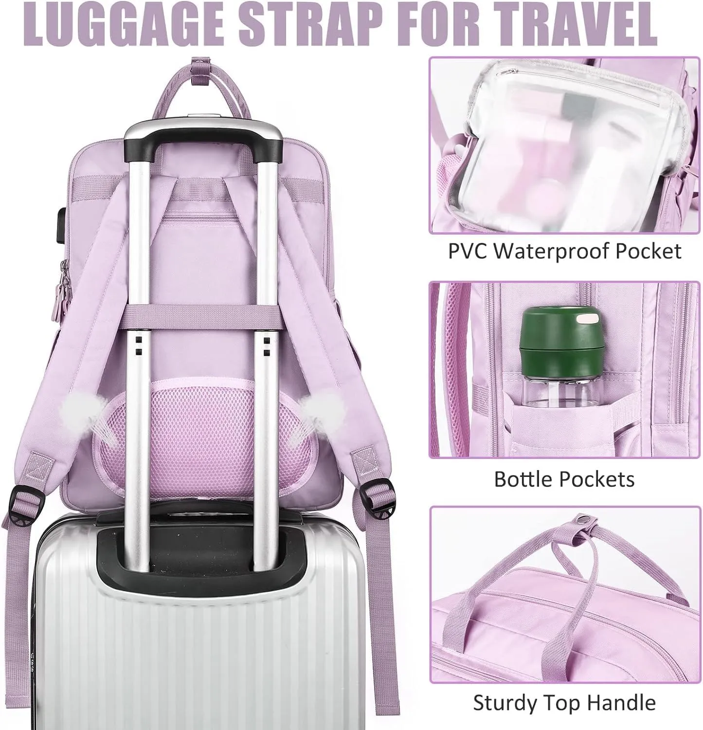 Mancro Laptop Backpack for Women, 15.6 Inch Backpack with USB Charging Port, Large Travel Backpacks for Women, College Backpack Gifts Laptop Backpacks, Purple