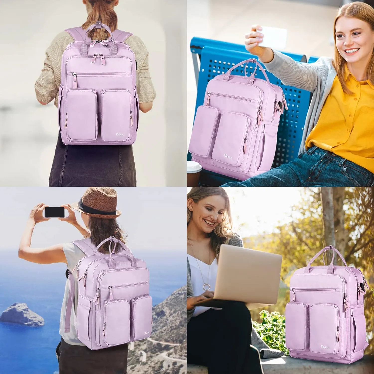 Mancro Laptop Backpack for Women, 15.6 Inch Backpack with USB Charging Port, Large Travel Backpacks for Women, College Backpack Gifts Laptop Backpacks, Purple