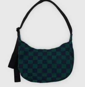 Medium Nylon Crescent Bag - Navy Green Check