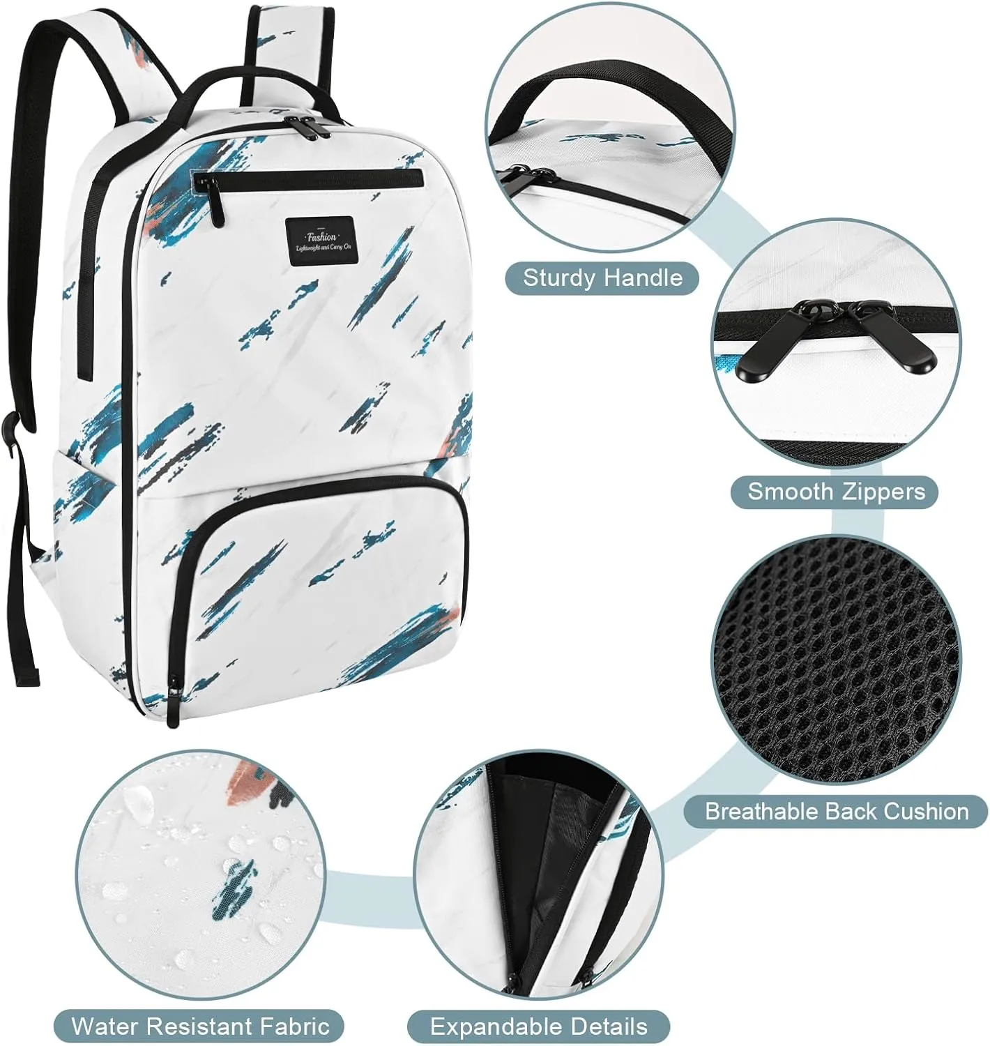 Mens Work Backpack, Backpacks for Women, Backpack for School Teens, Travel Laptop Back Pack Fits 15.6 Inch Notebook with Hidden Pocket, Water Resistant Bookbag with Luggage Strap (Tie-dye White)