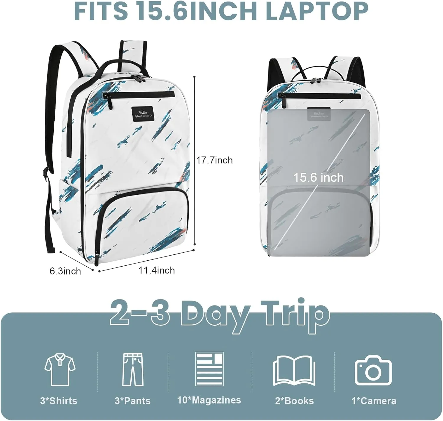 Mens Work Backpack, Backpacks for Women, Backpack for School Teens, Travel Laptop Back Pack Fits 15.6 Inch Notebook with Hidden Pocket, Water Resistant Bookbag with Luggage Strap (Tie-dye White)