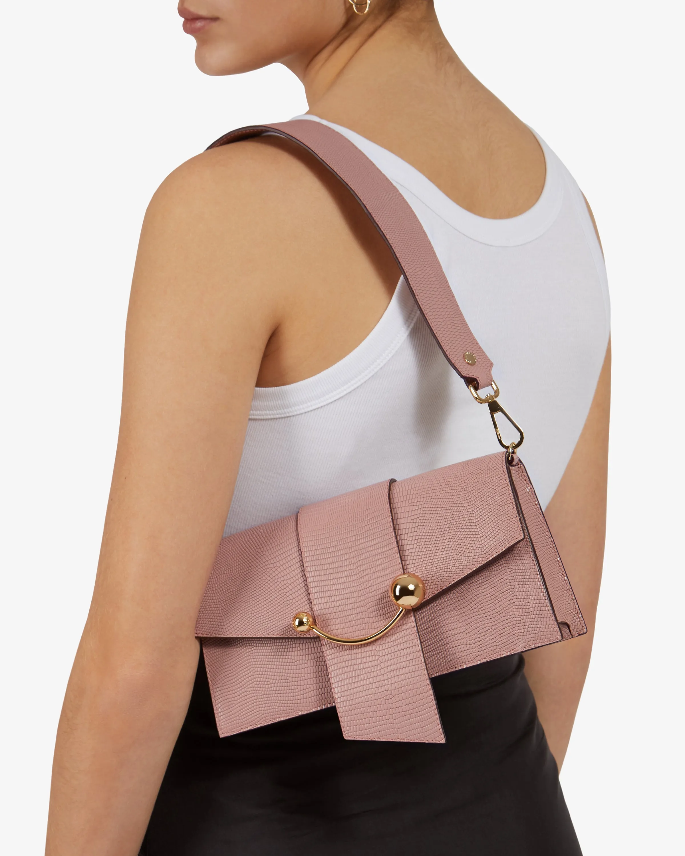Mini Crescent - Lizard-Embossed Leather Blush Rose