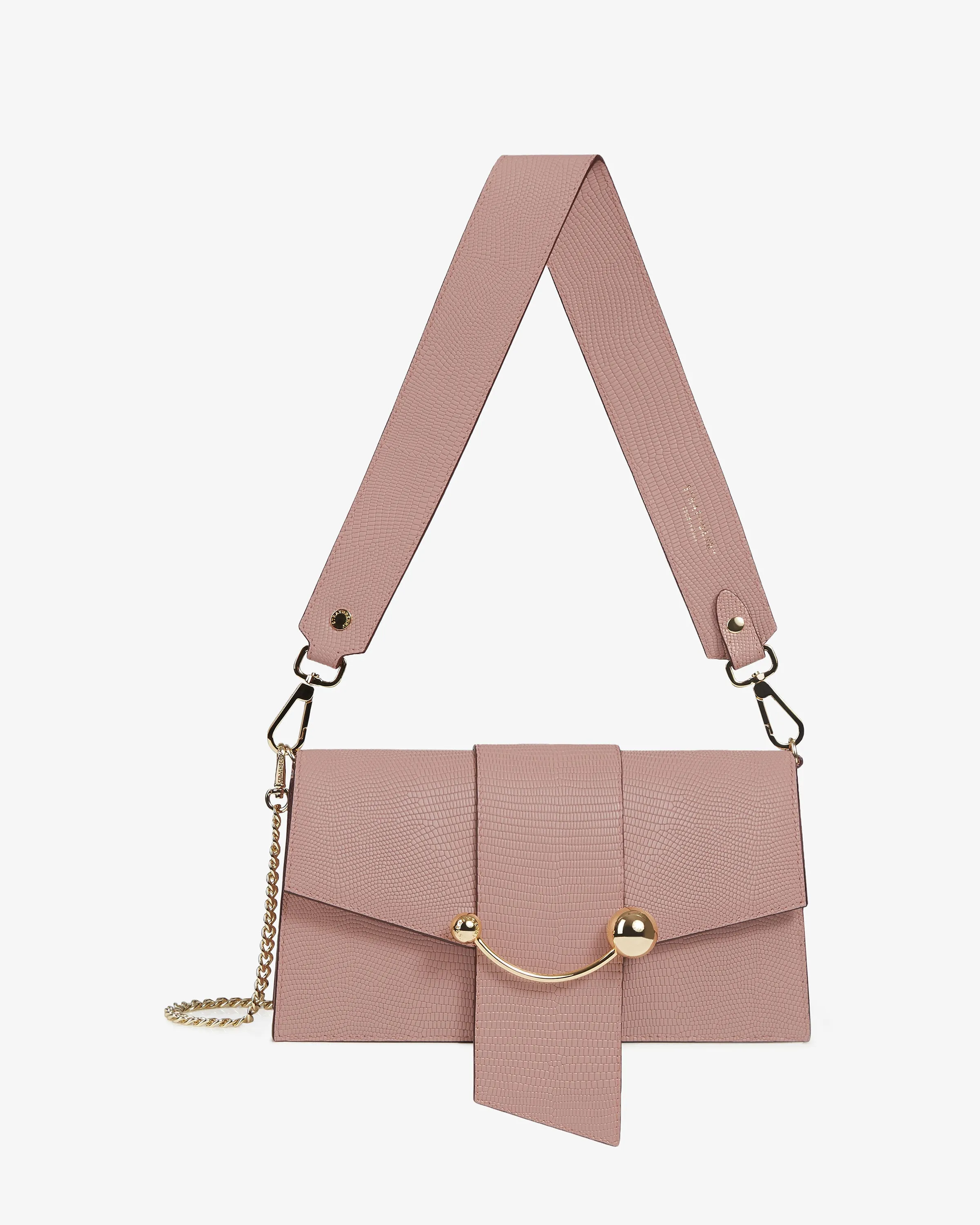 Mini Crescent - Lizard-Embossed Leather Blush Rose