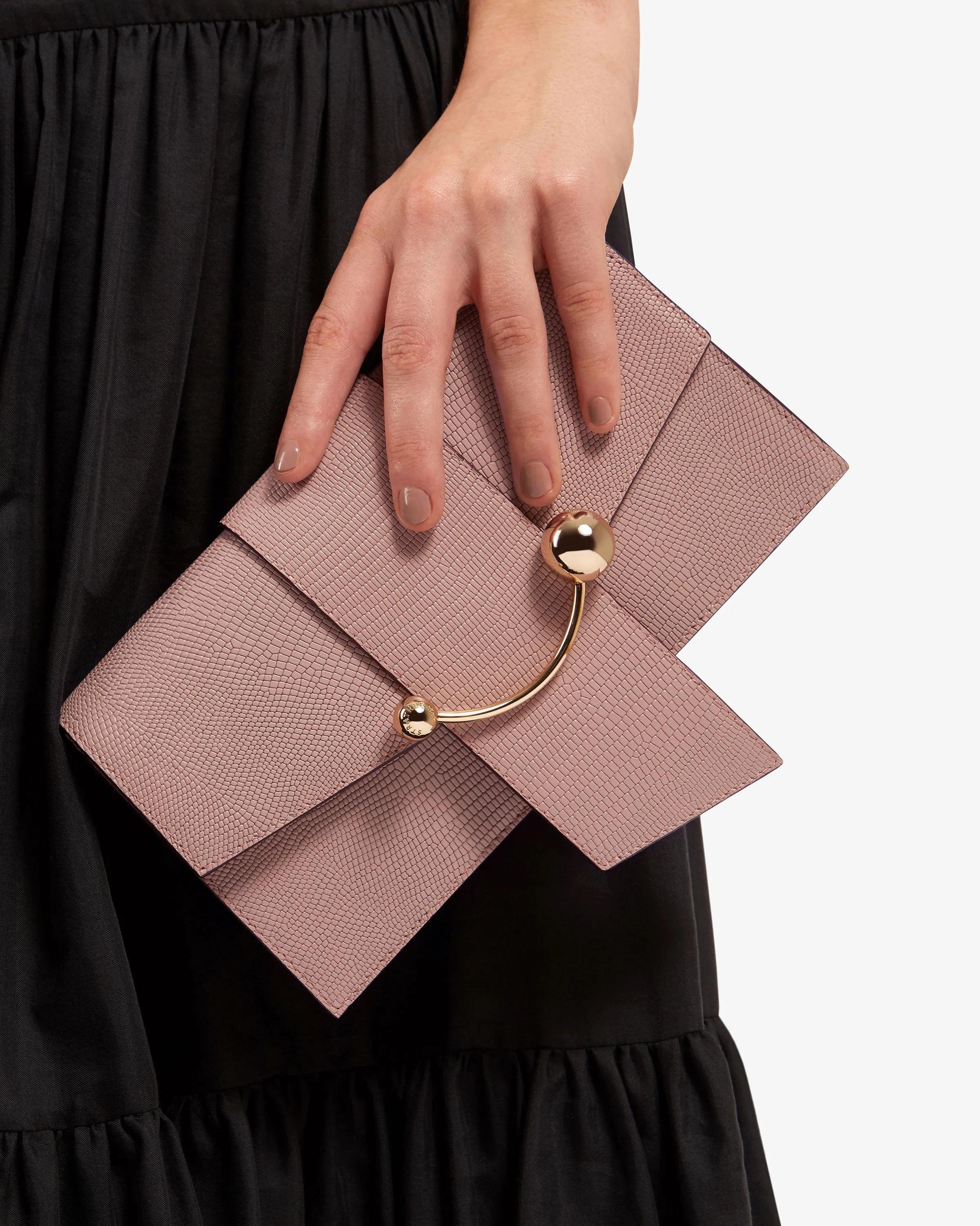 Mini Crescent - Lizard-Embossed Leather Blush Rose