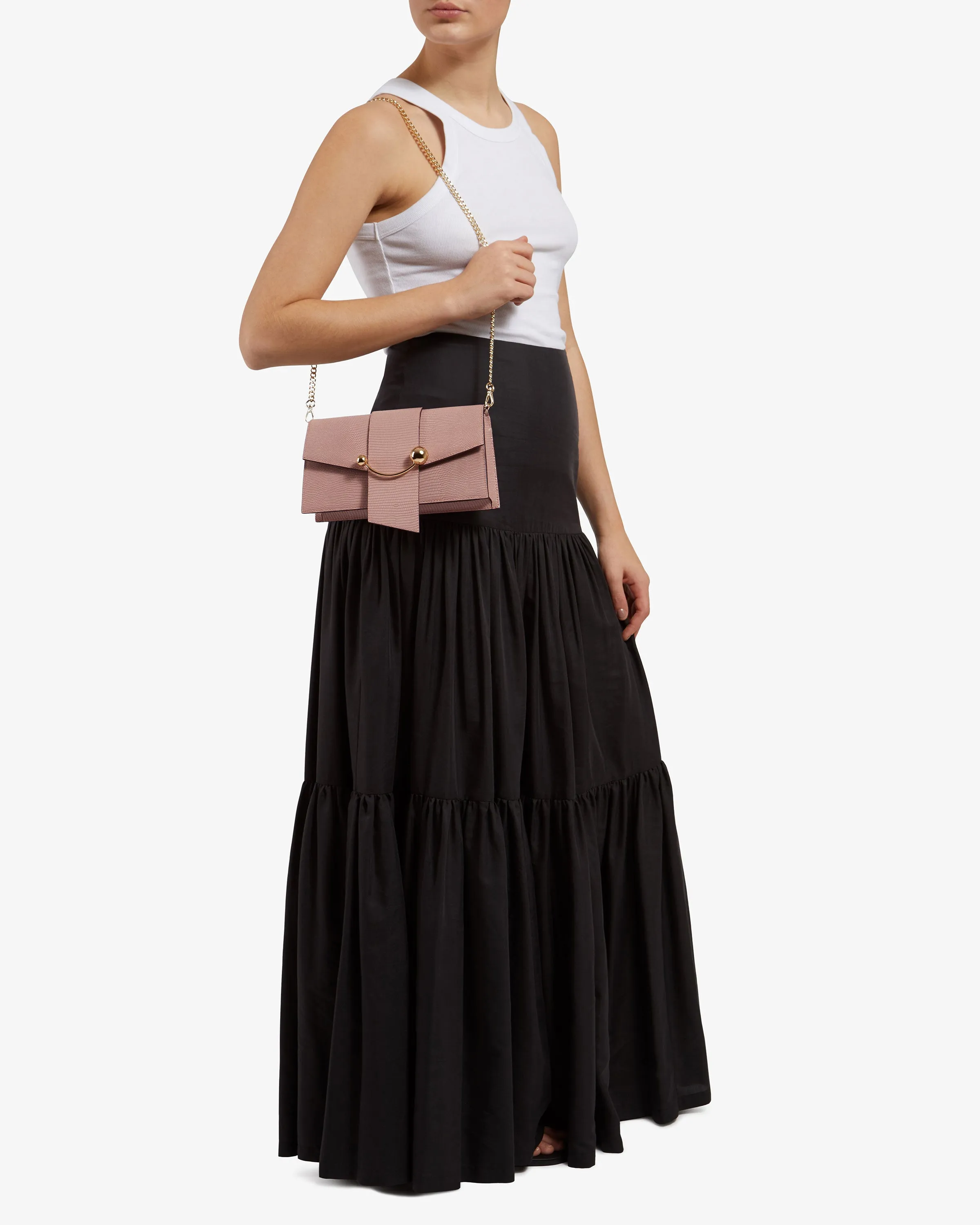 Mini Crescent - Lizard-Embossed Leather Blush Rose