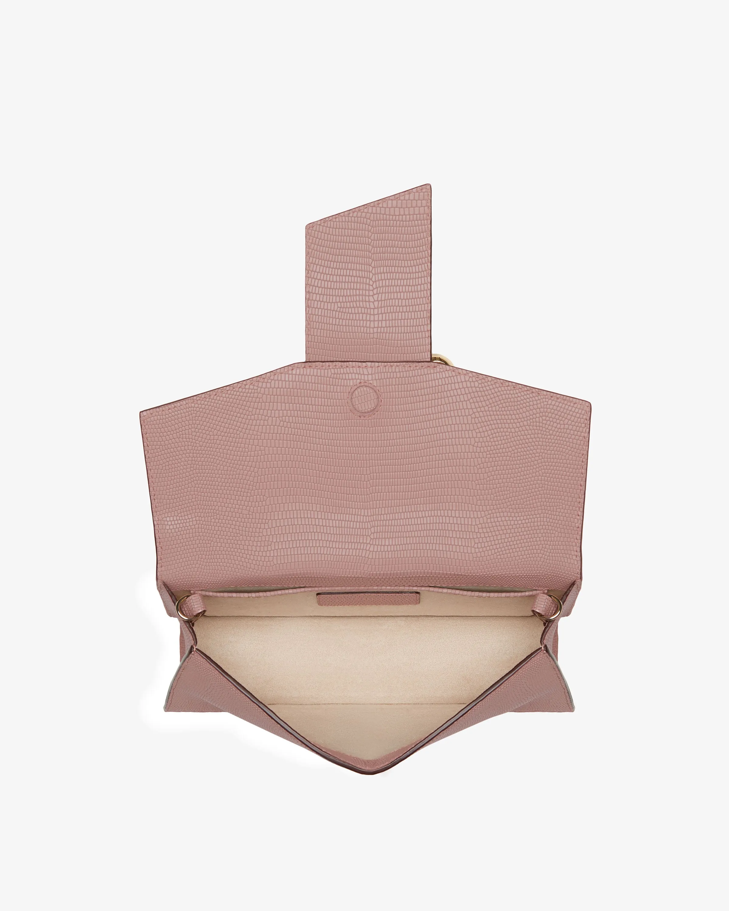 Mini Crescent - Lizard-Embossed Leather Blush Rose