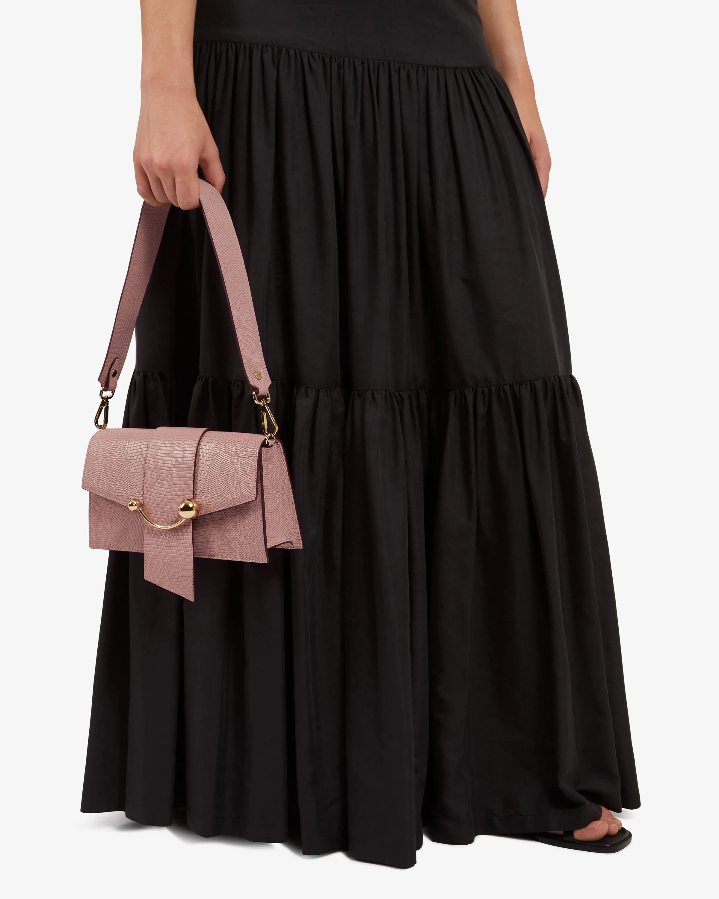 Mini Crescent - Lizard-Embossed Leather Blush Rose
