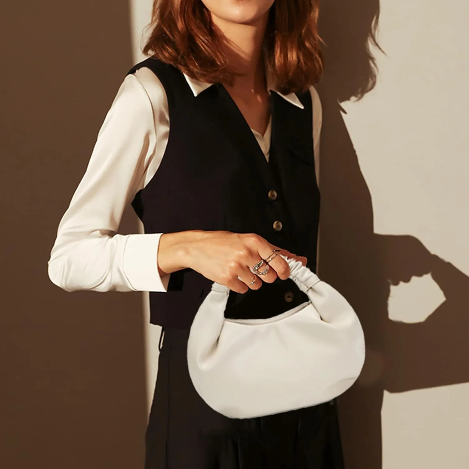 Mini Hobo Tote Bags for Women Soft Leather Clutch Purses for Women Cloud-Shaped Top Handle Bags