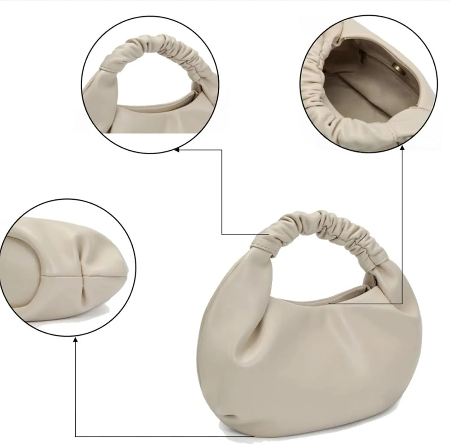 Mini Hobo Tote Bags for Women Soft Leather Clutch Purses for Women Cloud-Shaped Top Handle Bags