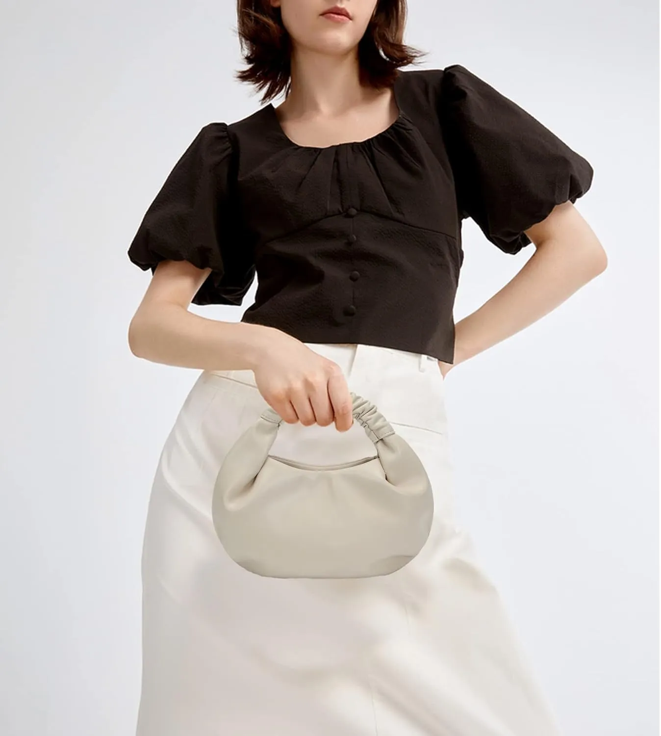 Mini Hobo Tote Bags for Women Soft Leather Clutch Purses for Women Cloud-Shaped Top Handle Bags