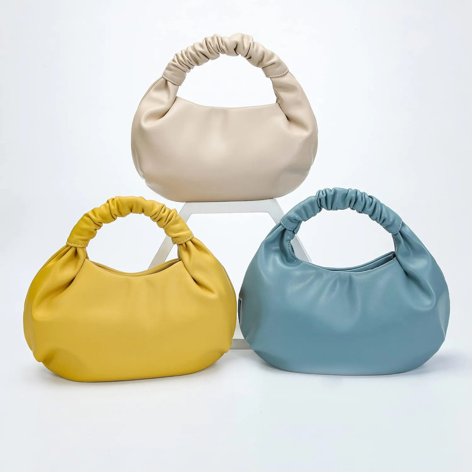 Mini Hobo Tote Bags for Women Soft Leather Clutch Purses for Women Cloud-Shaped Top Handle Bags