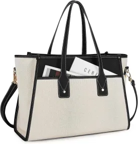 Missnine Tote Bag Canvas Laptop Bag 15.6 inch Work Bags for Women Teacher Bag Casual Computer Shoulder Purse for Office, College, Travel