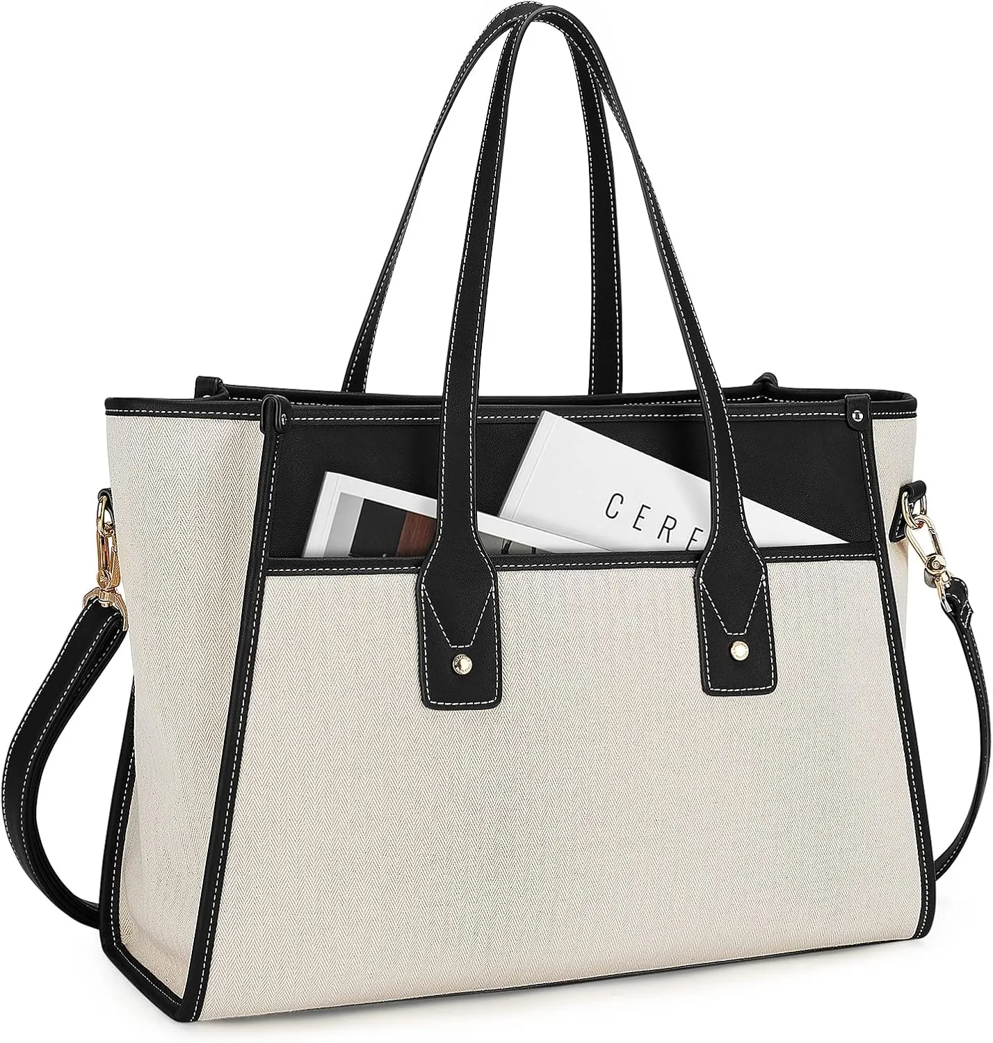Missnine Tote Bag Canvas Laptop Bag 15.6 inch Work Bags for Women Teacher Bag Casual Computer Shoulder Purse for Office, College, Travel