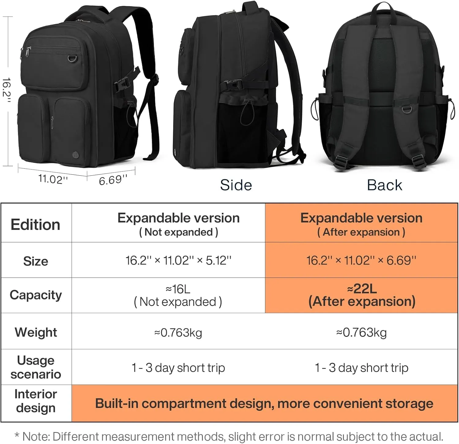 mixi Large Capacity Travel Laptop Backpack, Lightweight Durable College Bookbag Men Woman 15.6" Computer Bag, Water Resistant Outdoor Hiking Backpacks With Multifunction Pockets, 17 Inch Expandable