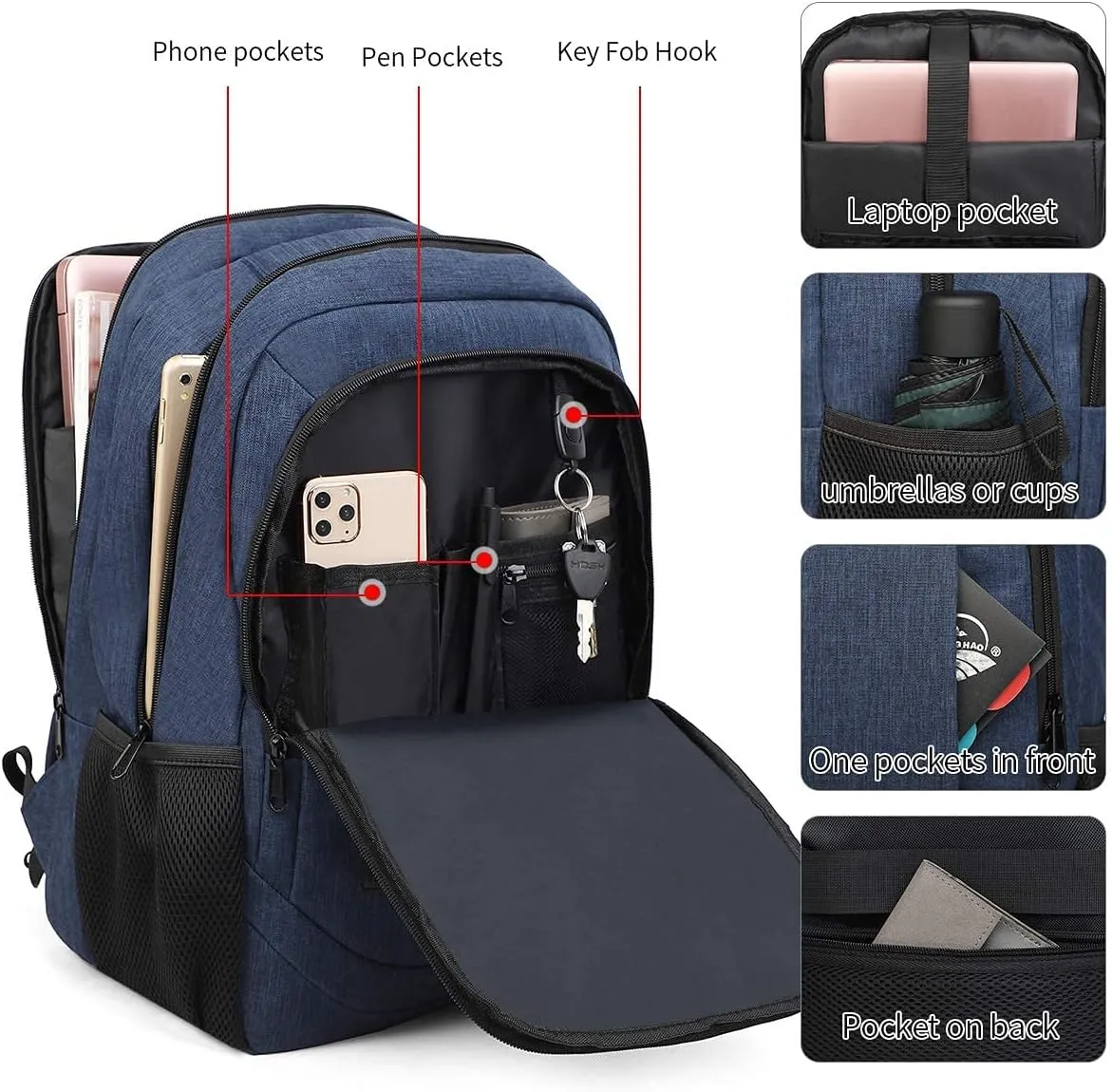 Monsdle Travel Laptop Backpack Anti Theft Backpacks with USB Charging Port, Business Work Bag 15.6 Inch College Computer for Men Women, Blue