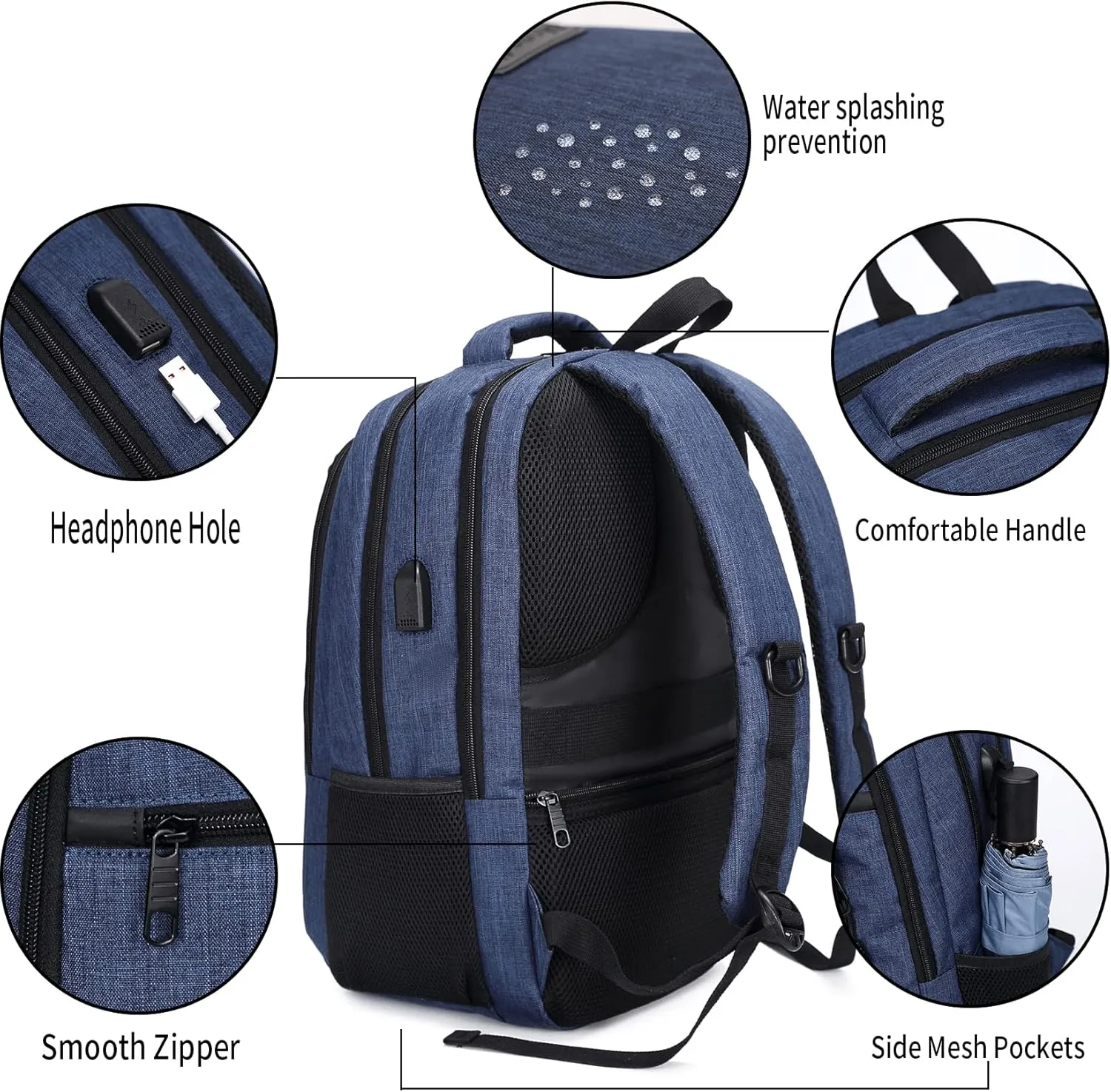 Monsdle Travel Laptop Backpack Anti Theft Backpacks with USB Charging Port, Business Work Bag 15.6 Inch College Computer for Men Women, Blue