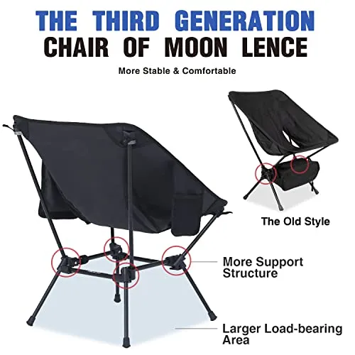 MOON LENCE Camping Chair, Compact Backpacking Chair, Portable Folding Chair, Beach Chair with Side Pocket, Lightweight, 400 lbs, Heavy Duty for Backpacking, Hiking