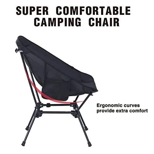 MOON LENCE Camping Chair, Compact Backpacking Chair, Portable Folding Chair, Beach Chair with Side Pocket, Lightweight, 400 lbs, Heavy Duty for Backpacking, Hiking