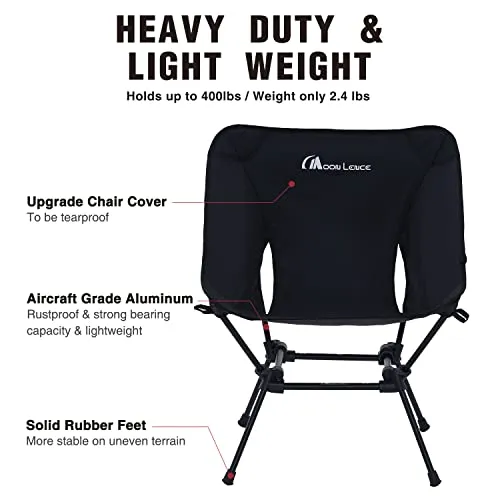 MOON LENCE Camping Chair, Compact Backpacking Chair, Portable Folding Chair, Beach Chair with Side Pocket, Lightweight, 400 lbs, Heavy Duty for Backpacking, Hiking