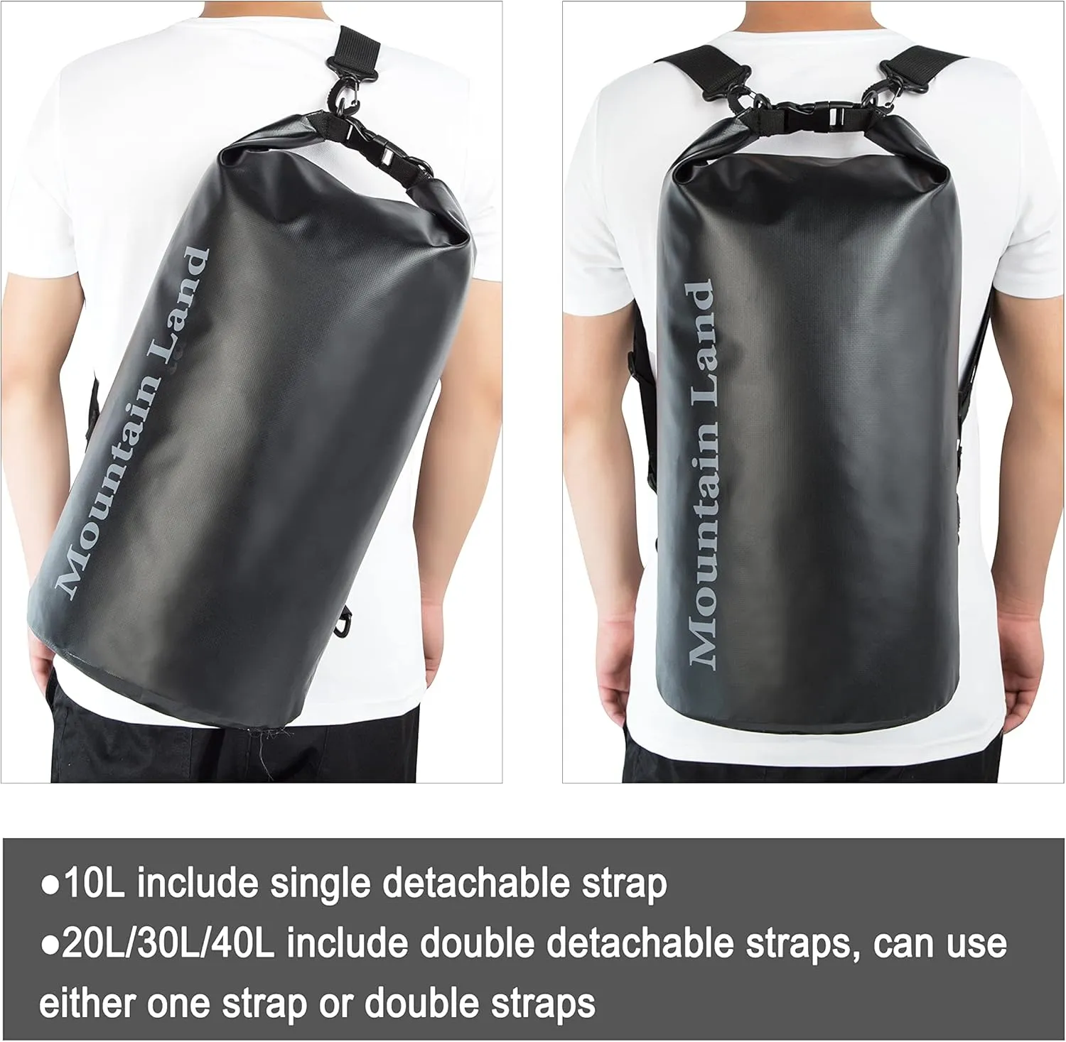 Mountain Land Waterproof Beach Dry Bag 30L Roll Top Backpack Boat Bag Dry Sack for Kayaking Rafting Fishing Hiking Camping Black