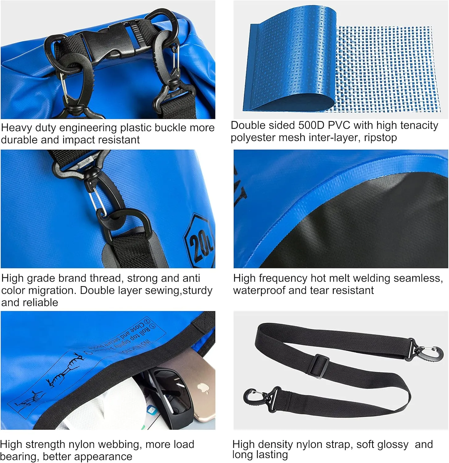 Mountain Land Waterproof Beach Dry Bag 30L Roll Top Backpack Boat Bag Dry Sack for Kayaking Rafting Fishing Hiking Camping Dark Blue