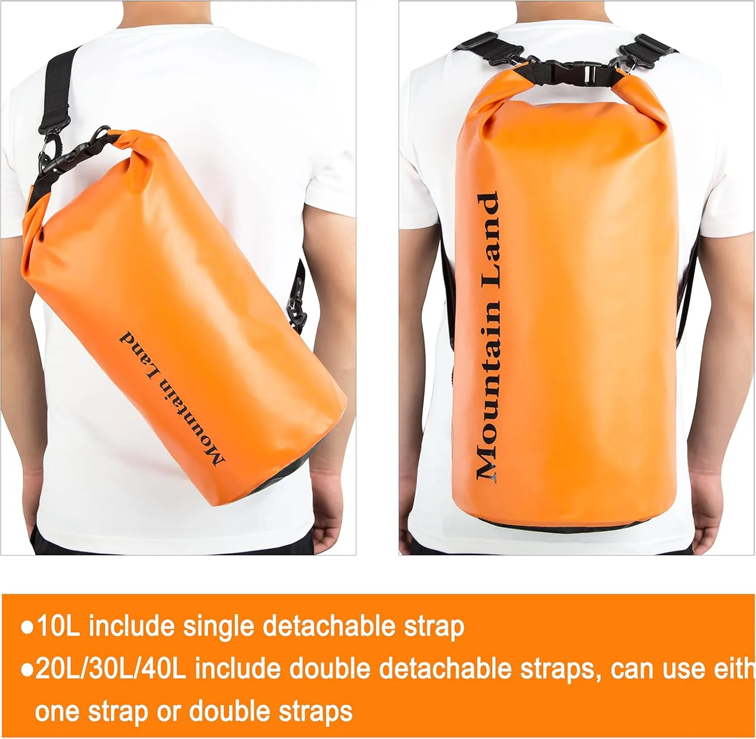 Mountain Land Waterproof Beach Dry Bag 30L Roll Top Backpack Boat Bag Dry Sack for Kayaking Rafting Fishing Hiking Camping Orange