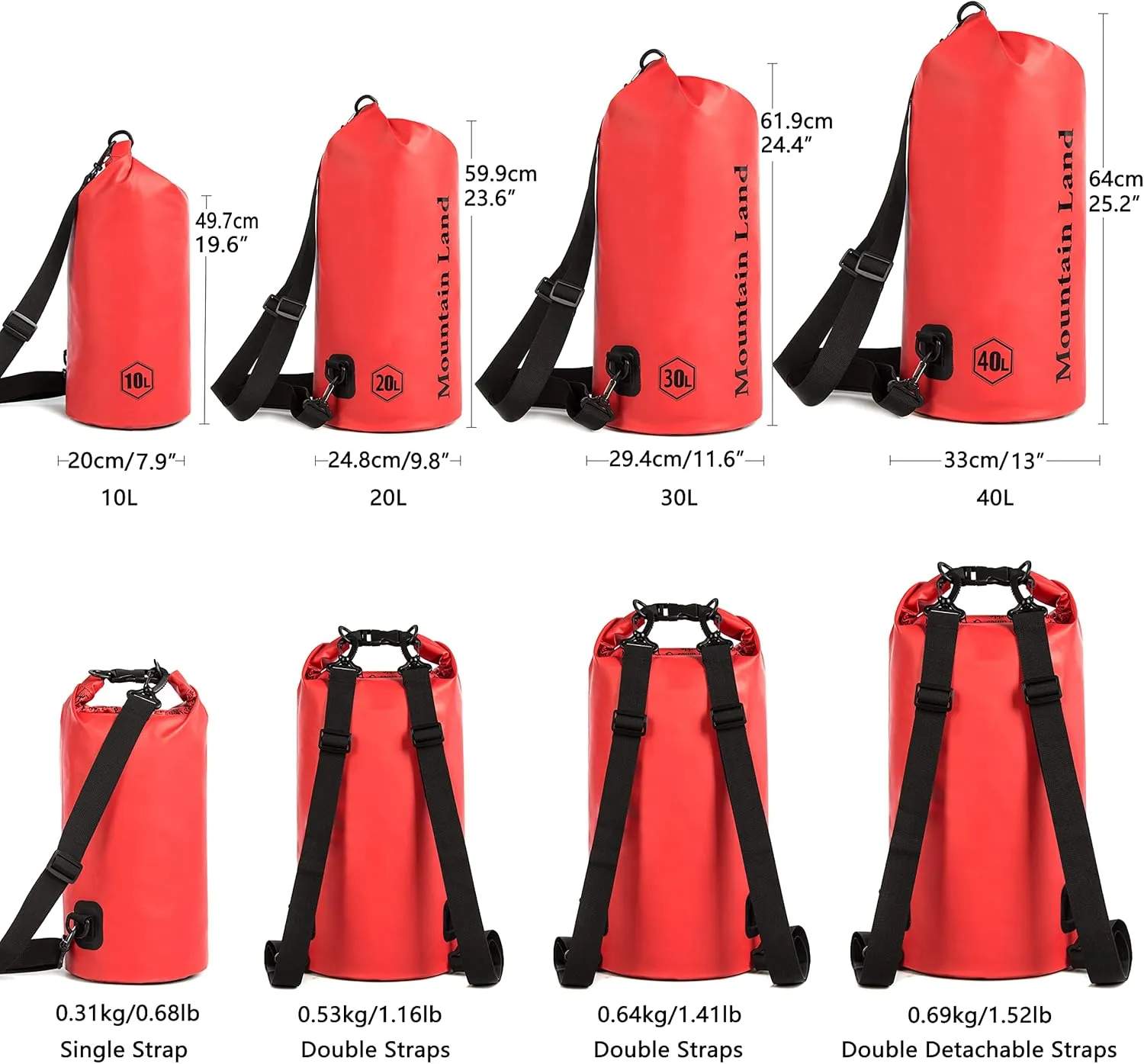 Mountain Land Waterproof Beach Dry Bag 30L Roll Top Backpack Boat Bag Dry Sack for Kayaking Rafting Fishing Hiking Camping Red