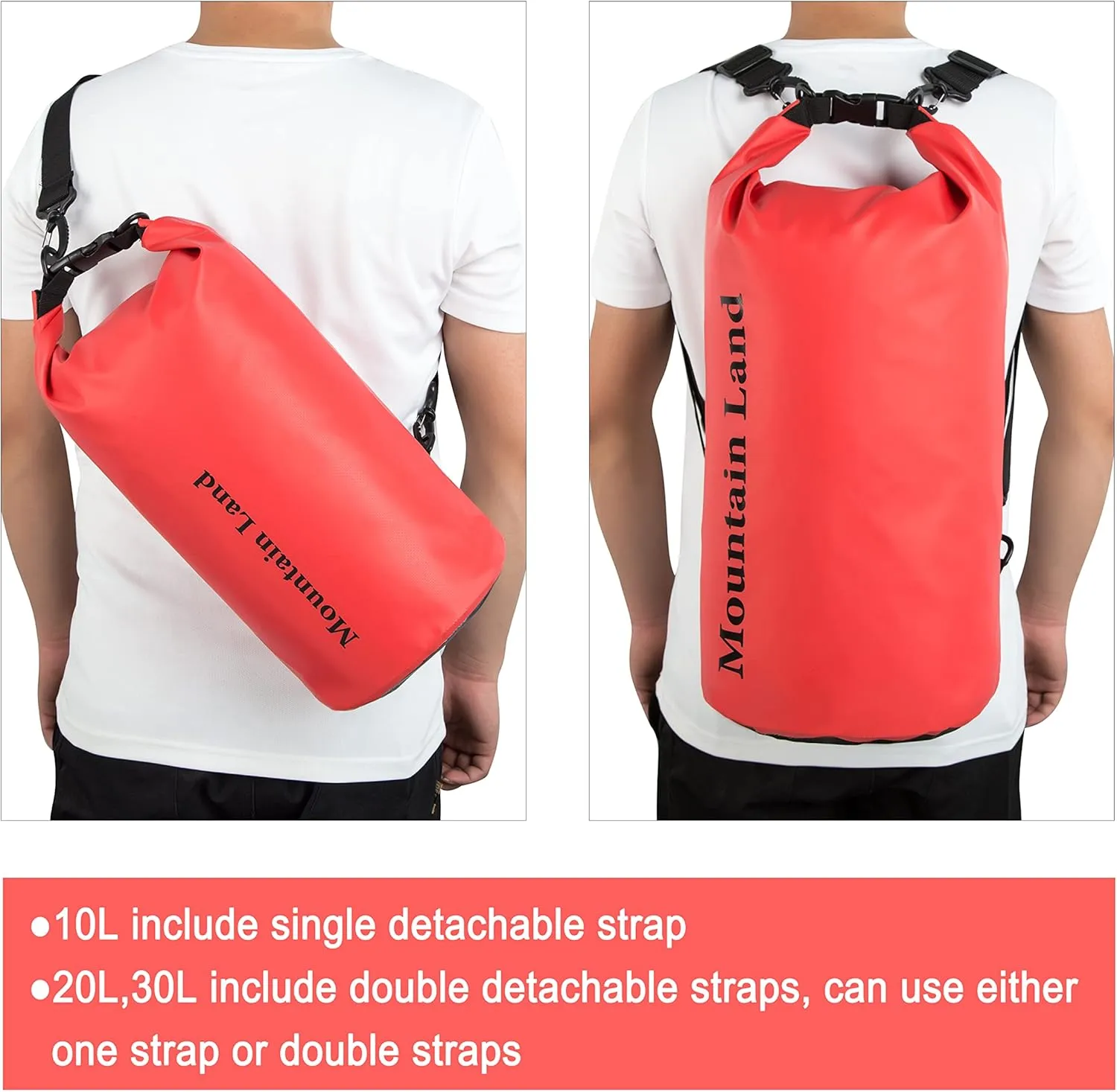 Mountain Land Waterproof Beach Dry Bag 30L Roll Top Backpack Boat Bag Dry Sack for Kayaking Rafting Fishing Hiking Camping Red