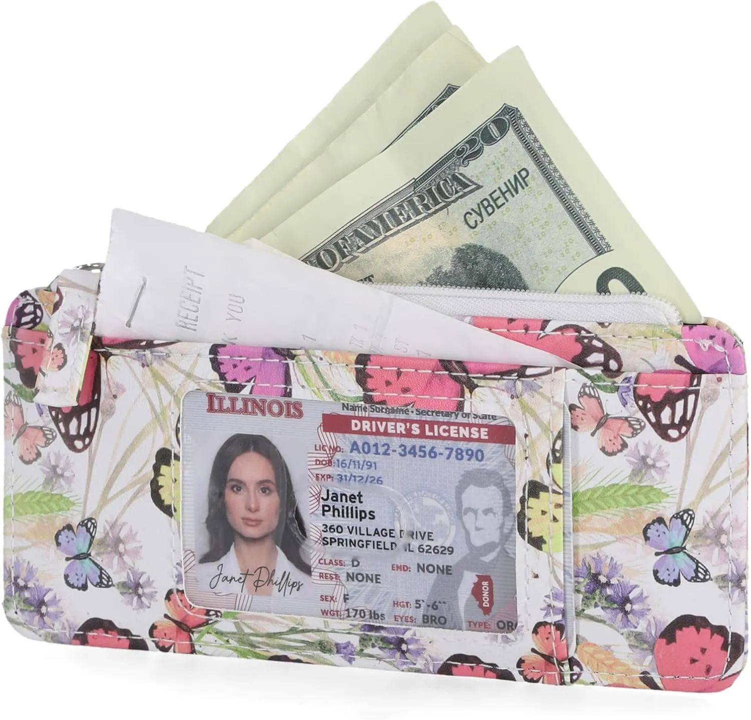 Mundi Slim Organizer Wallet for Women Multi Credit Card Holder Case with Zipper Pocket and ID Window Long Compact Small Ladies Wallet in Butterfly
