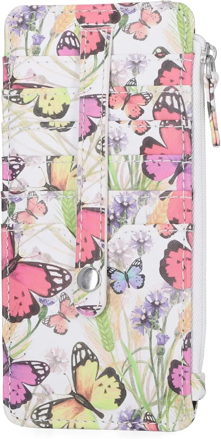 Mundi Slim Organizer Wallet for Women Multi Credit Card Holder Case with Zipper Pocket and ID Window Long Compact Small Ladies Wallet in Butterfly