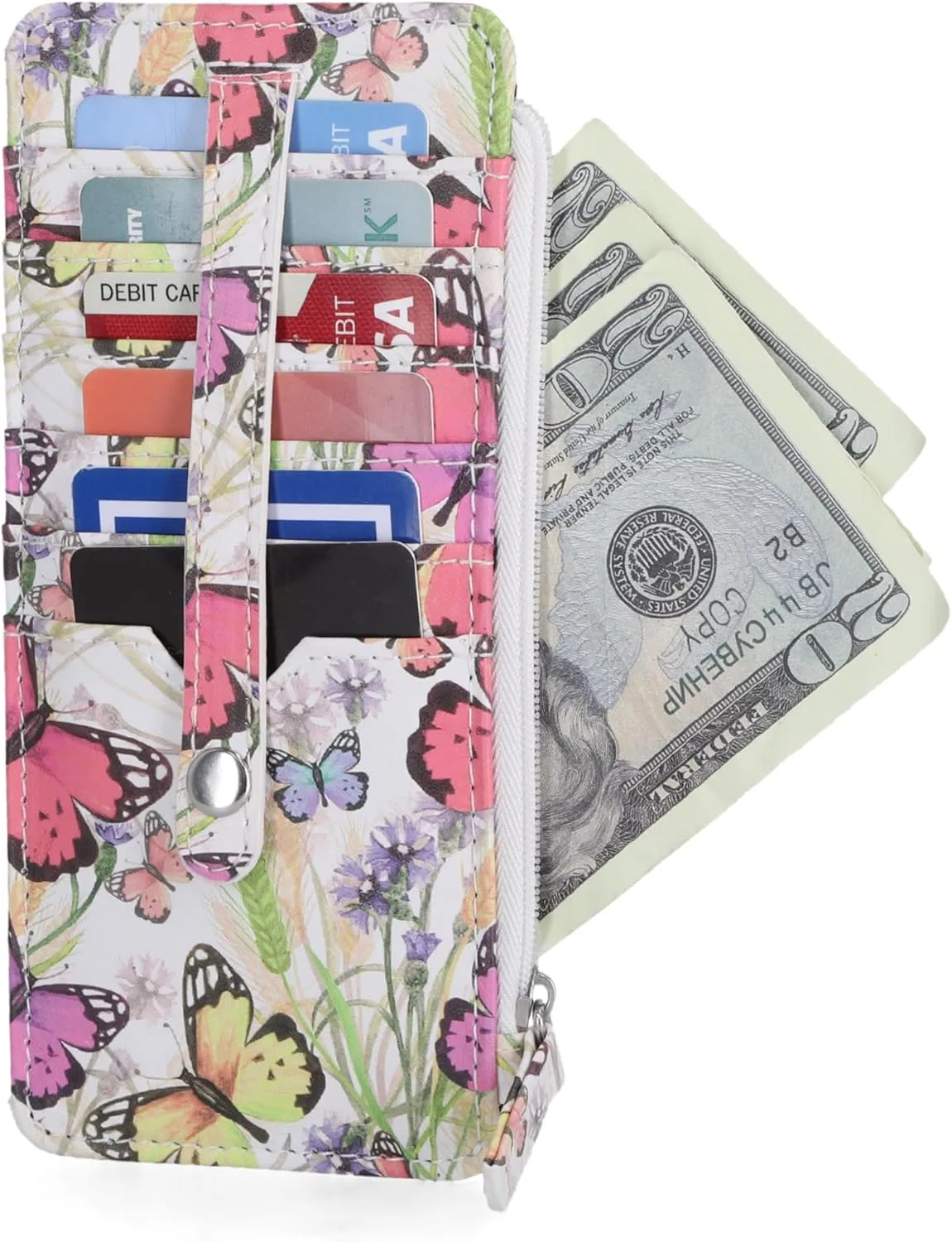 Mundi Slim Organizer Wallet for Women Multi Credit Card Holder Case with Zipper Pocket and ID Window Long Compact Small Ladies Wallet in Butterfly