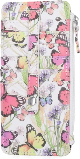 Mundi Slim Organizer Wallet for Women Multi Credit Card Holder Case with Zipper Pocket and ID Window Long Compact Small Ladies Wallet in Butterfly