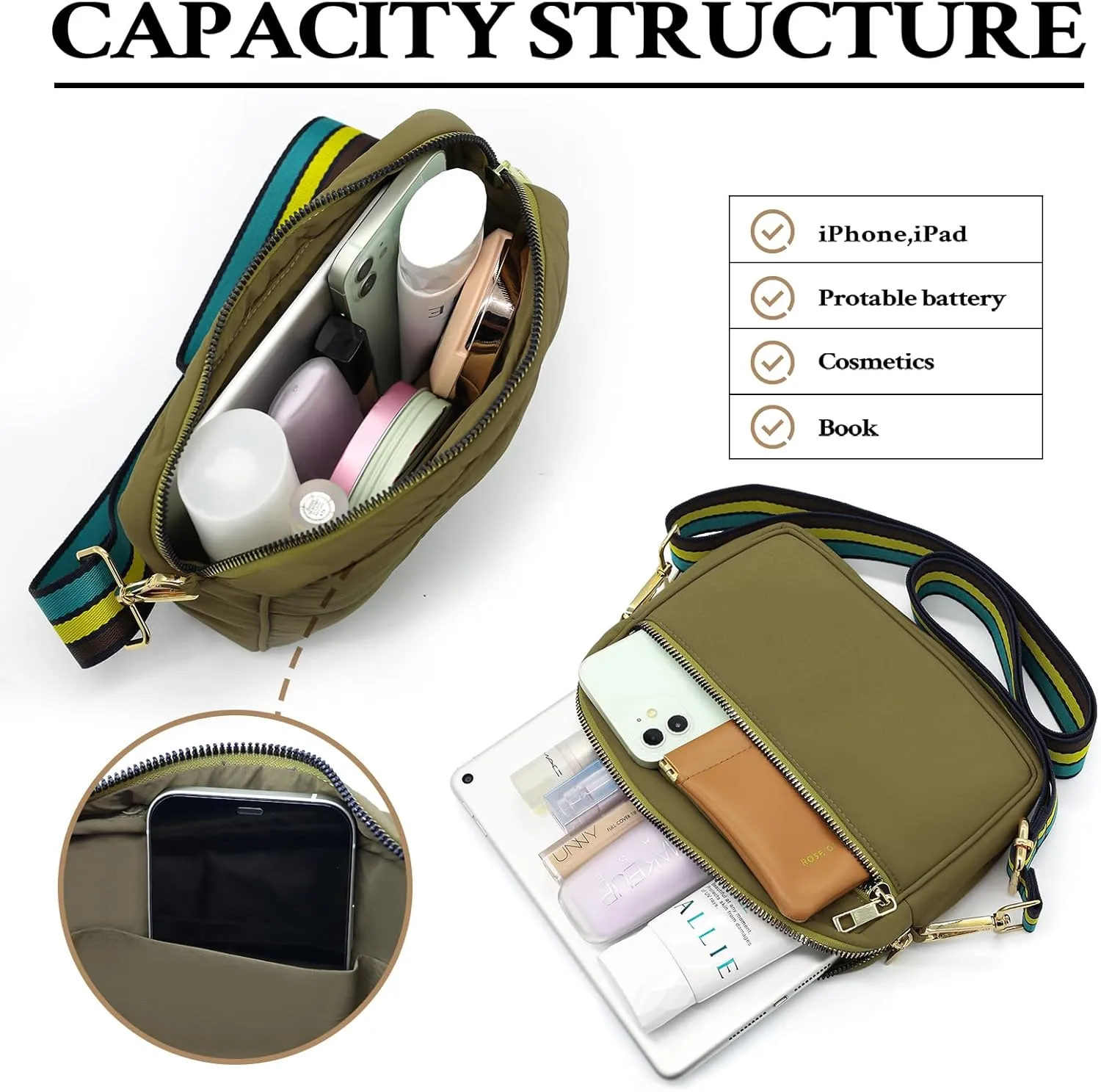 NAARIIAN Crossbody Bags for Women Small Puffy Quilted Purses Shoulder Handbags Adjustable strap Cute Everyday Bag