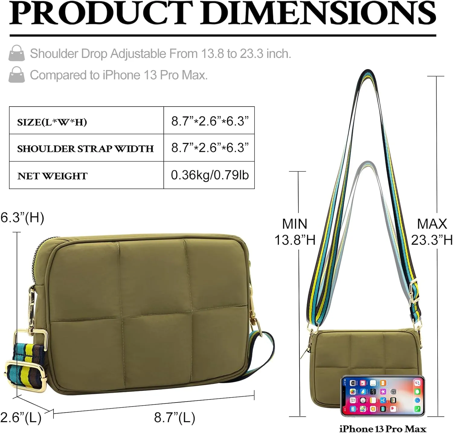 NAARIIAN Crossbody Bags for Women Small Puffy Quilted Purses Shoulder Handbags Adjustable strap Cute Everyday Bag