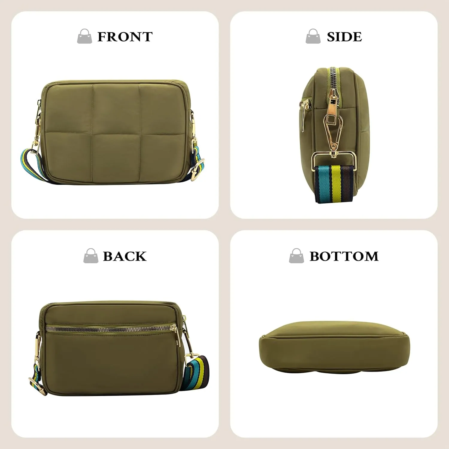 NAARIIAN Crossbody Bags for Women Small Puffy Quilted Purses Shoulder Handbags Adjustable strap Cute Everyday Bag