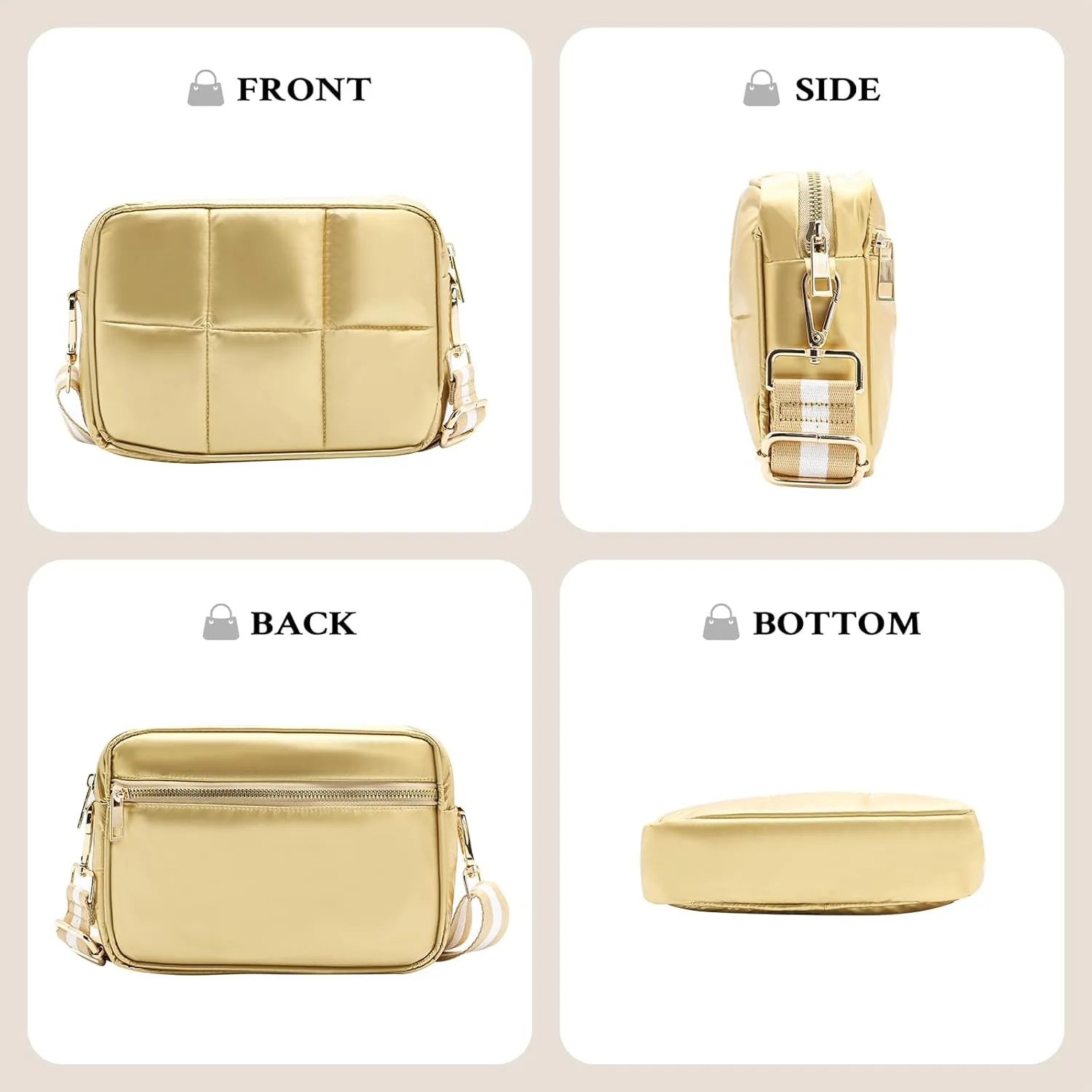 NAARIIAN Crossbody Bags for Women Small Puffy Quilted Purses Shoulder Handbags Adjustable strap Cute Everyday Bag