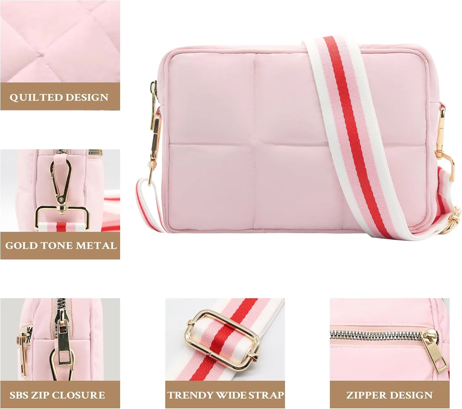 NAARIIAN Crossbody Bags for Women Small Puffy Quilted Purses Shoulder Handbags Adjustable strap Cute Everyday Bag