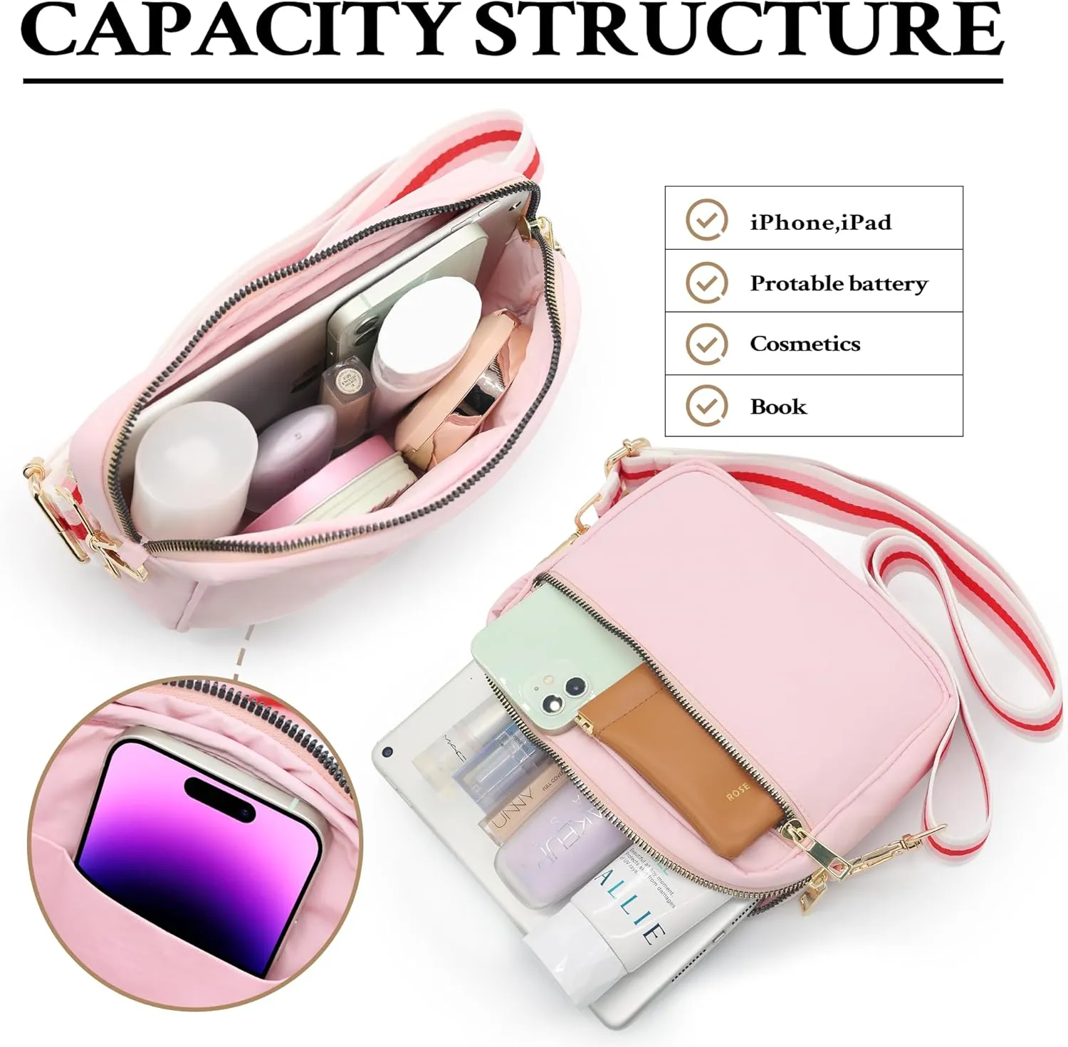 NAARIIAN Crossbody Bags for Women Small Puffy Quilted Purses Shoulder Handbags Adjustable strap Cute Everyday Bag
