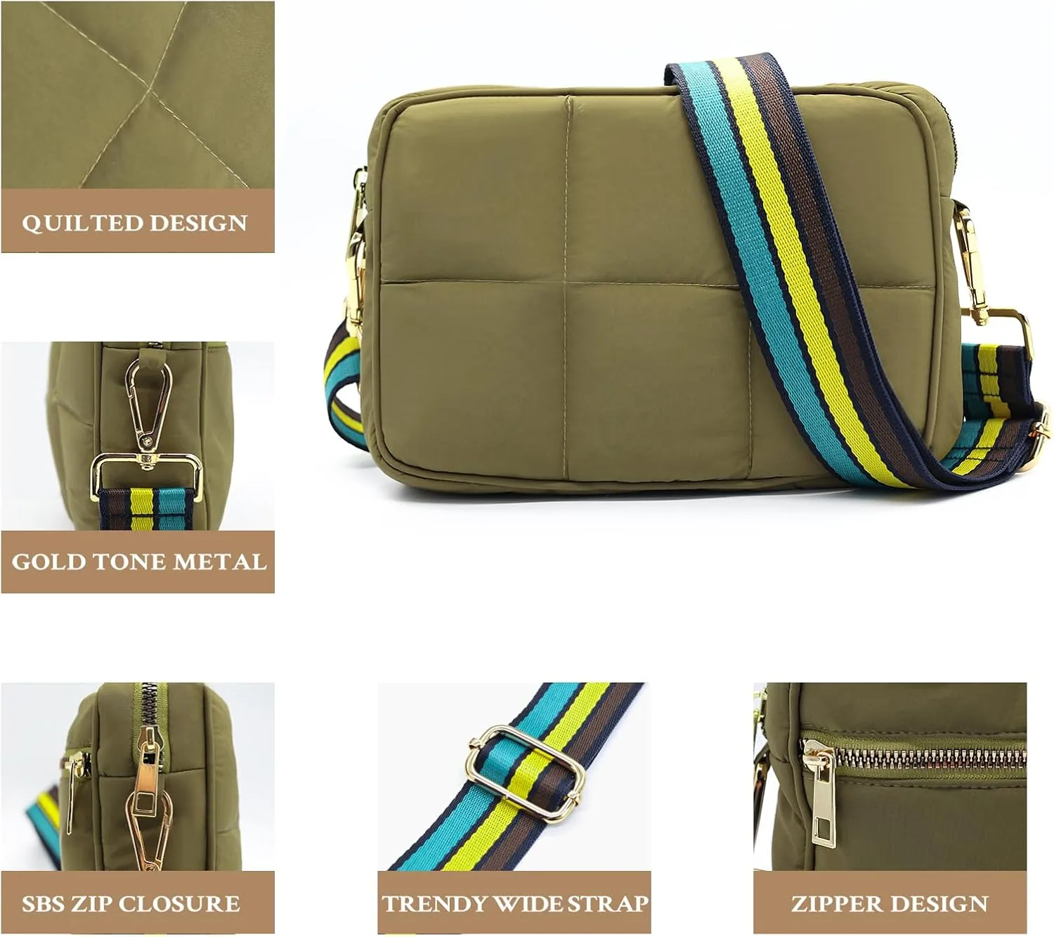 NAARIIAN Crossbody Bags for Women Small Puffy Quilted Purses Shoulder Handbags Adjustable strap Cute Everyday Bag